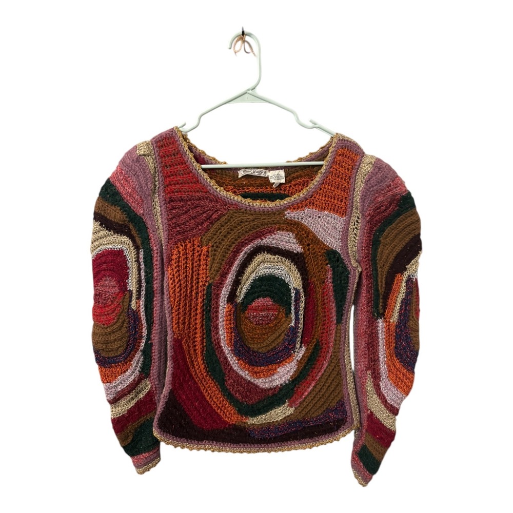 Marc D'Arcy Crochet Knit Sweater Colorful Wool Blend Pullover Top Small